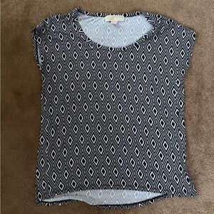 Michael Kors Geometric Print Cap Sleeve Top - Navy/White size M